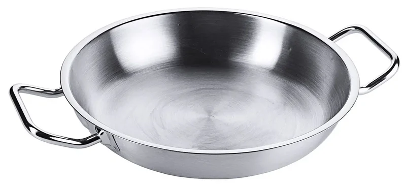 Edelstahl Bratpfanne mit zwei seitlichen Kaltgriffen & Schüttrand Ø 20-80cm