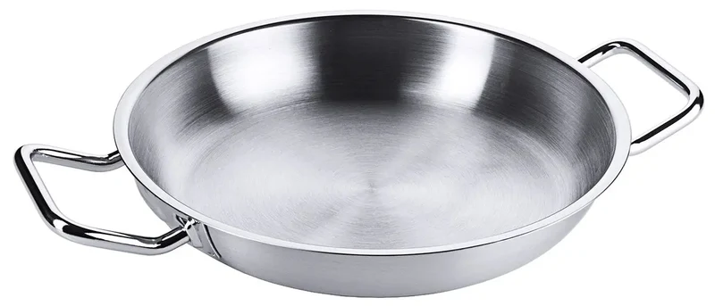 Edelstahl Bratpfanne mit zwei seitlichen Kaltgriffen & Schüttrand Ø 20-80cm