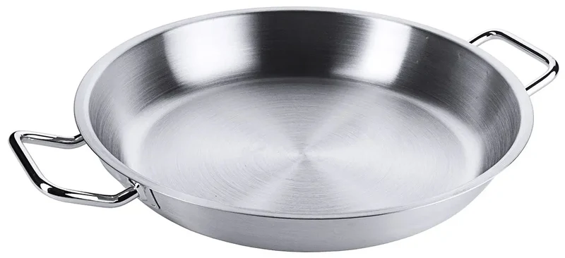 Edelstahl Bratpfanne mit zwei seitlichen Kaltgriffen & Schüttrand Ø 20-80cm