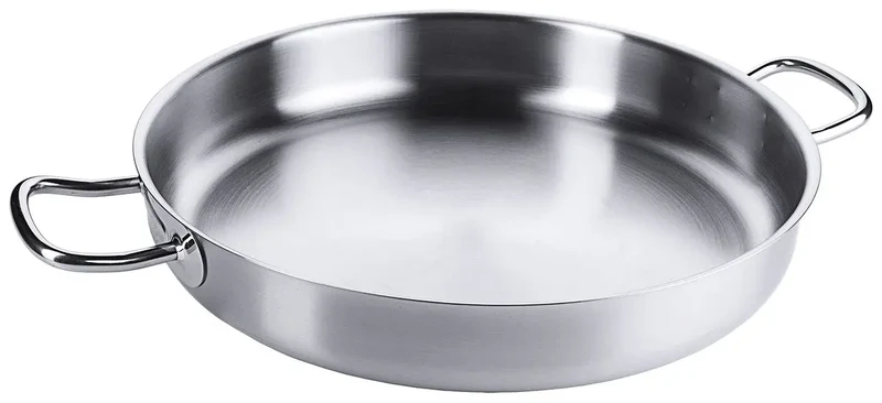Edelstahl Bratpfanne mit zwei seitlichen Kaltgriffen & Schüttrand Ø 20-80cm