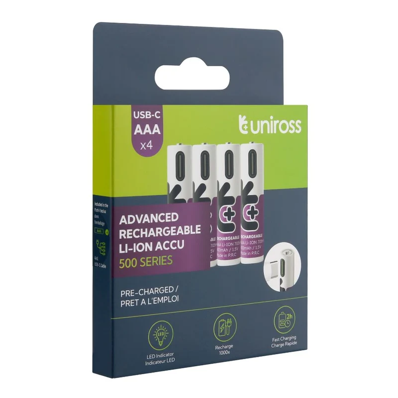 Uniross – Wiederaufladbare AAA-Batterien – 4er-Pack