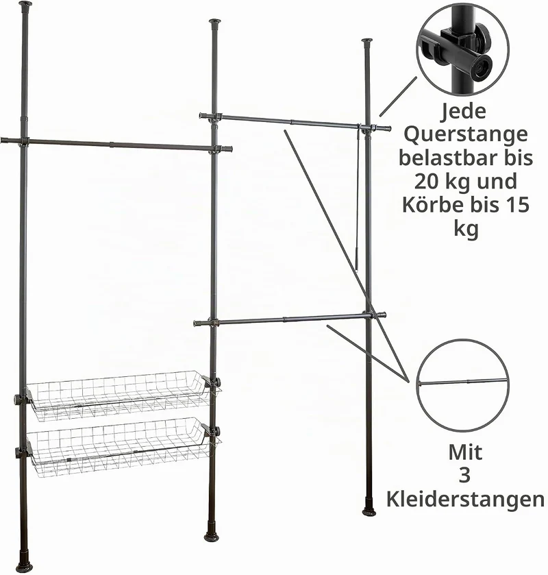 WENKO Teleskop-System Herkules Duo, verstellbares Ordnungssystem, 3 Kleiderstangen & Kleiderstange H