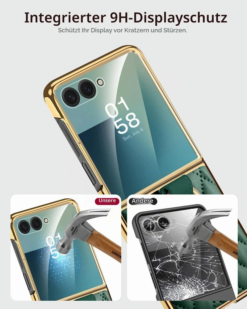 Miimall Lederhülle Kompatibel mit Samsung Galaxy Z Flip 7 Hülle mit Ring Ständer & Kameraschutz [Lux