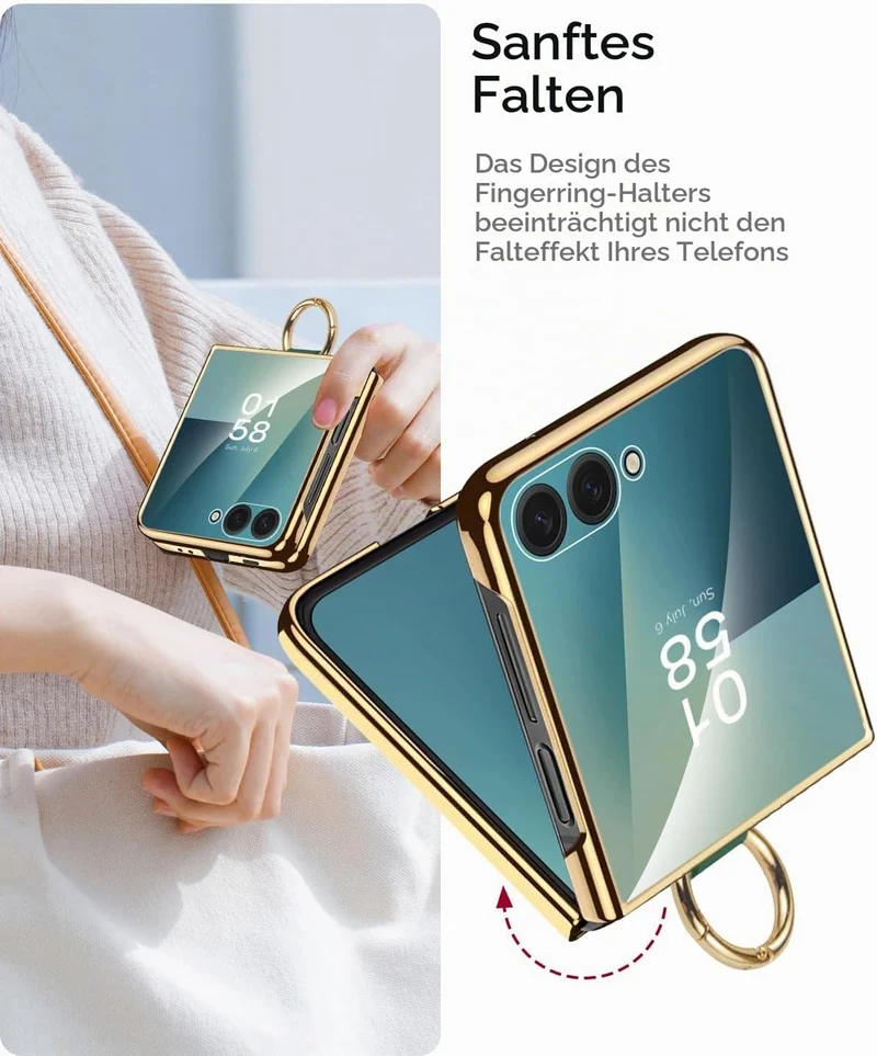 Miimall Lederhülle Kompatibel mit Samsung Galaxy Z Flip 7 Hülle mit Ring Ständer & Kameraschutz [Lux