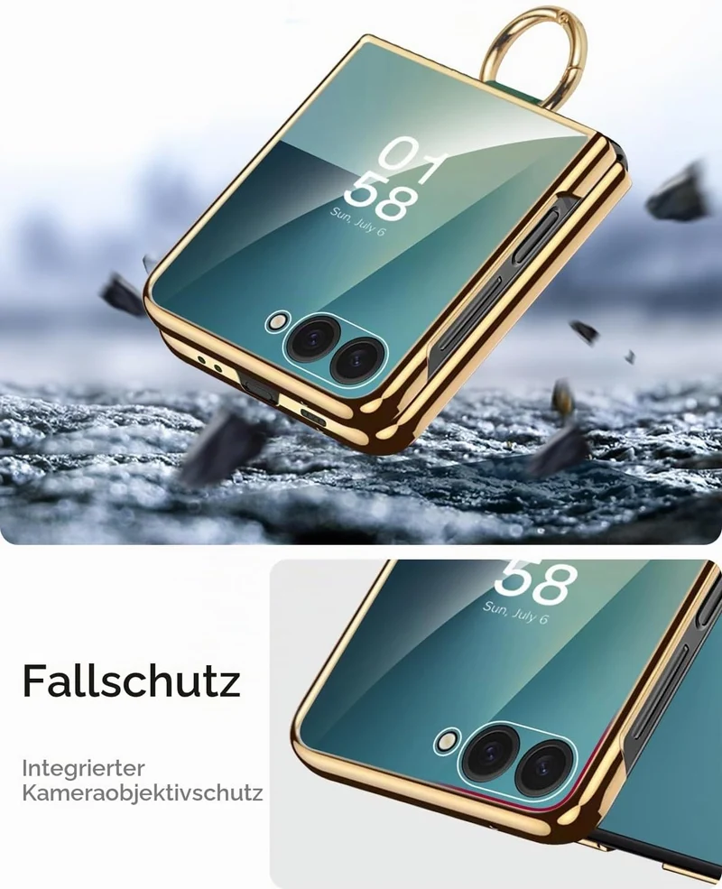 Miimall Lederhülle Kompatibel mit Samsung Galaxy Z Flip 7 Hülle mit Ring Ständer & Kameraschutz [Lux