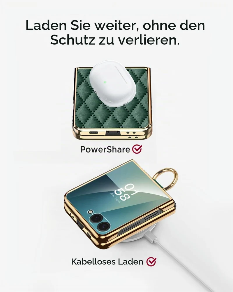Miimall Lederhülle Kompatibel mit Samsung Galaxy Z Flip 7 Hülle mit Ring Ständer & Kameraschutz [Lux