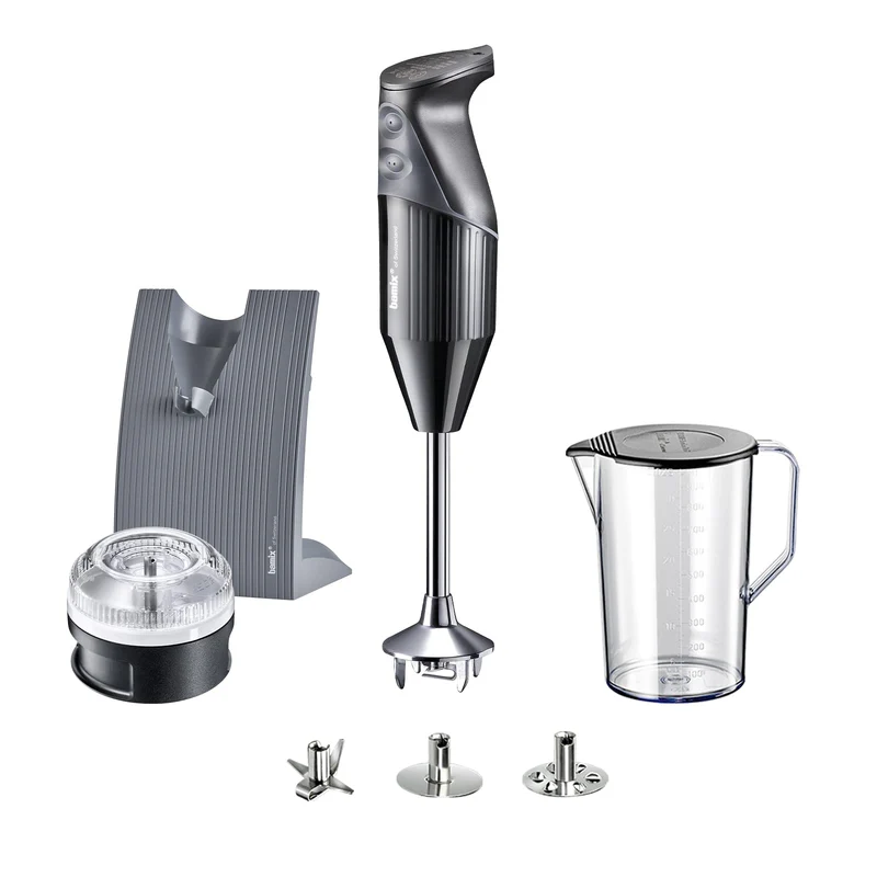 bamix Stabmixer Set M200 SWISSLINE inkl. Multifunktionsmesser, Quirl, Schlagscheibe, Prozessor, Bech