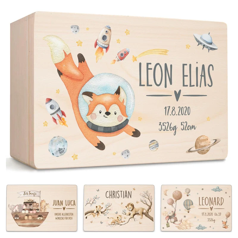 Little Deco Erinnerungsbox Baby Weltall Holzkiste personalisiert | 30 x 20 x 13 cm | Erinnerungskist