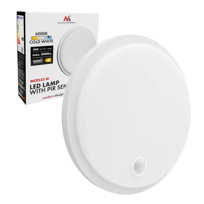Maclean LED Lamp with Motion Sensor, PIR Sensor, White, 10W/15W/18W, IP65, Adjustable Color Temperature 3000K/4000K/6000K, MCE535 W