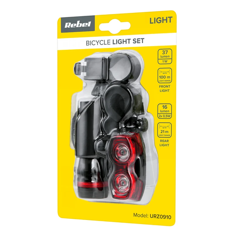Rebel URZ0910 Bike Light Set Battery Powered Front and Rear Light Cycling Headlights and Taillights