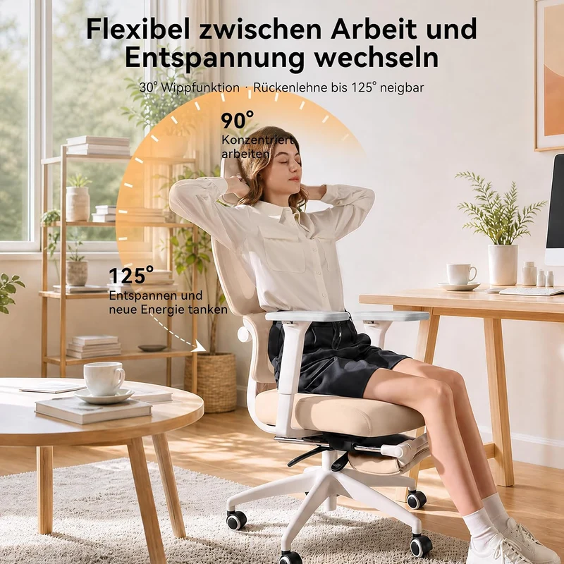 MUSSO E600SE Ergonomischer Bürostuhl, 3-stufig verstellbare Lendenwirbelsäule 3D-verstellbare Armleh