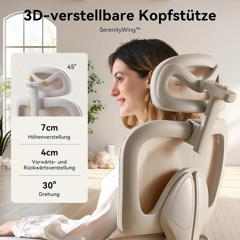 MUSSO E600SE Ergonomischer Bürostuhl, 3-stufig verstellbare Lendenwirbelsäule 3D-verstellbare Armleh