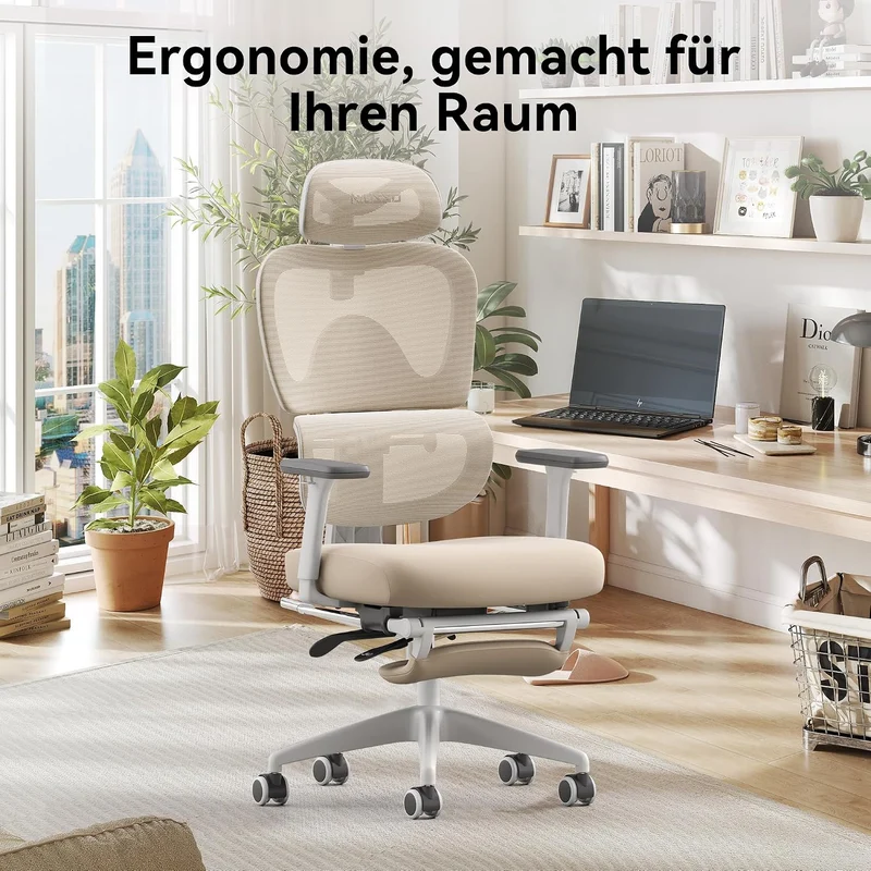 MUSSO E600SE Ergonomischer Bürostuhl, 3-stufig verstellbare Lendenwirbelsäule 3D-verstellbare Armleh