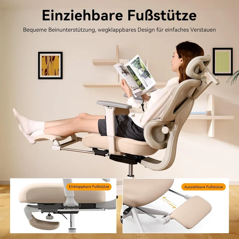 MUSSO E600SE Ergonomischer Bürostuhl, 3-stufig verstellbare Lendenwirbelsäule 3D-verstellbare Armleh