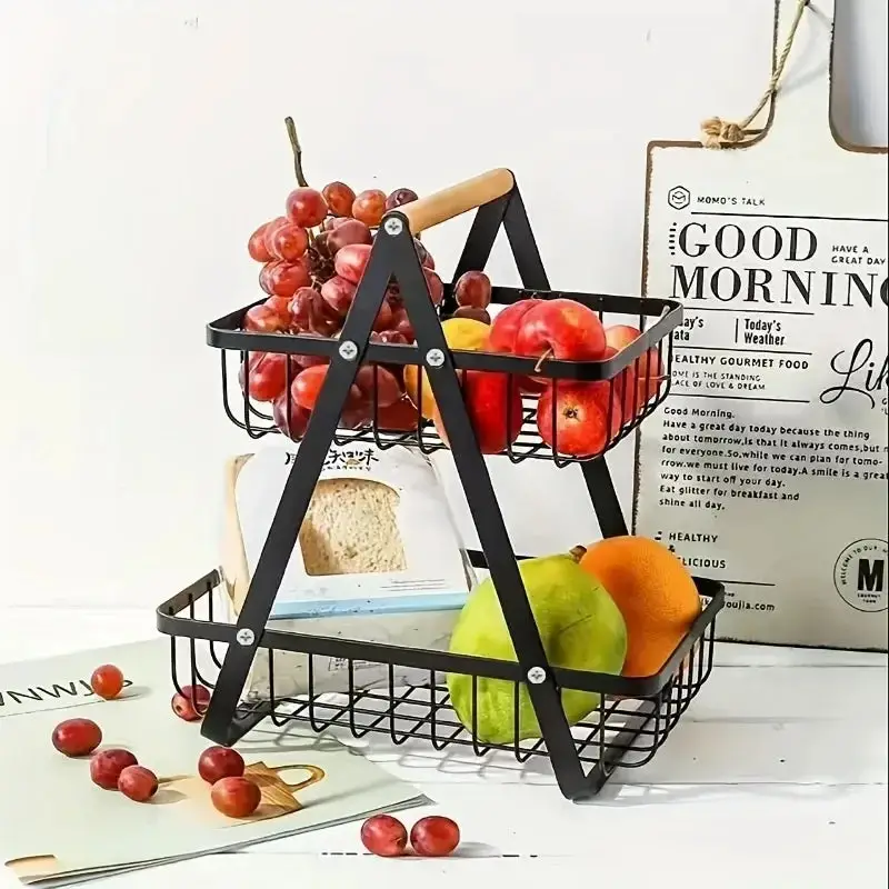 2 Tier Kitchen Fruit Vegetable Steel Basket