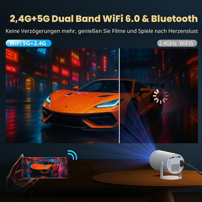Mini Beamer 4K Projektor, Android TV 11.0 Tragbarer Projektor, Smart Projector mit WiFi 6 & Bluetoot