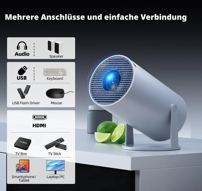 Mini Beamer 4K Projektor, Android TV 11.0 Tragbarer Projektor, Smart Projector mit WiFi 6 & Bluetoot