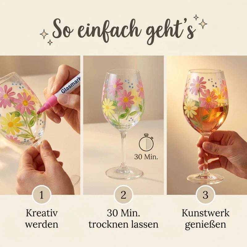 Breezio Weingläser Bemalen Set – 2 Gläser mit 12 Glasmalstiften & Anleitung | Gläser Bemalen Set für