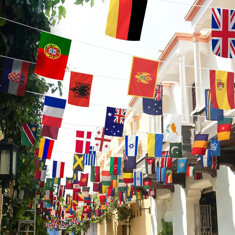 AhfuLife Eurovision Europäische Flagge Wimpelkette, 35 Länder Doppelseitige Stoff-Wimpelkette Europä