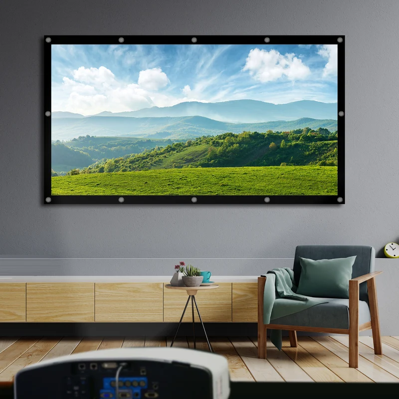 Maclean MC-980 Projection Screen, 84", 177x99cm, 25mm 16:9 Border, Tension Hooks, White