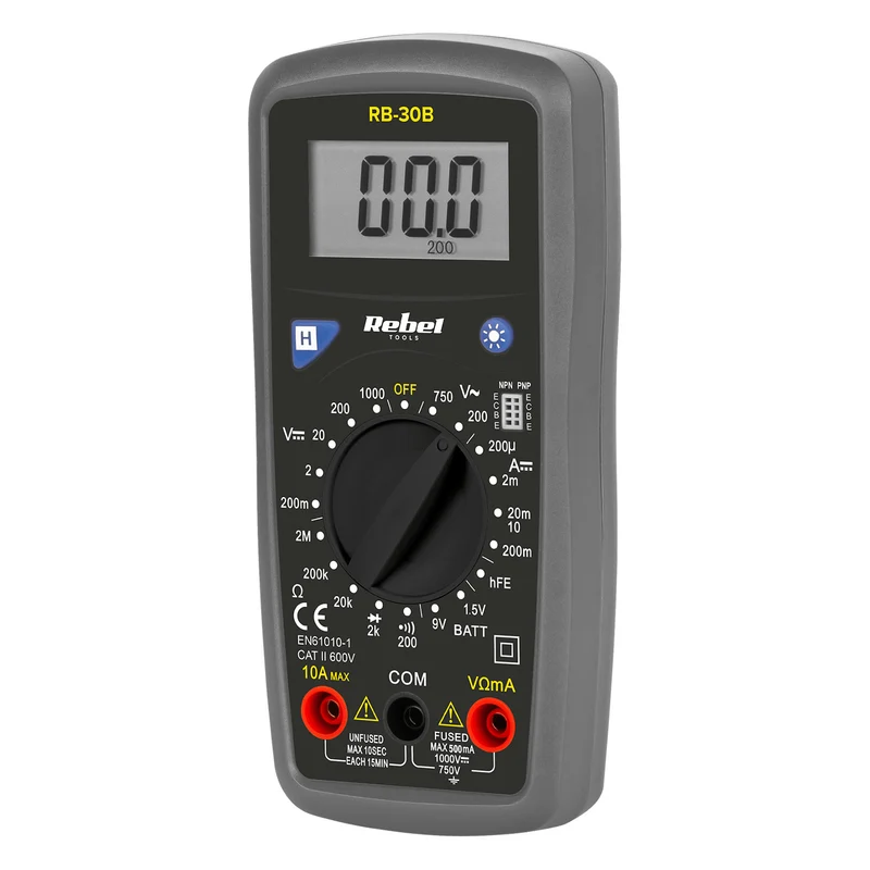 Rebel Tools RB-30B digital universal meter measuring leads