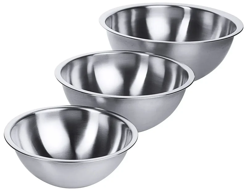 Edelstahl Mixerschüssel Ø 33-50 cm Hochglänzend halbkugelförmig mit flachem Boden