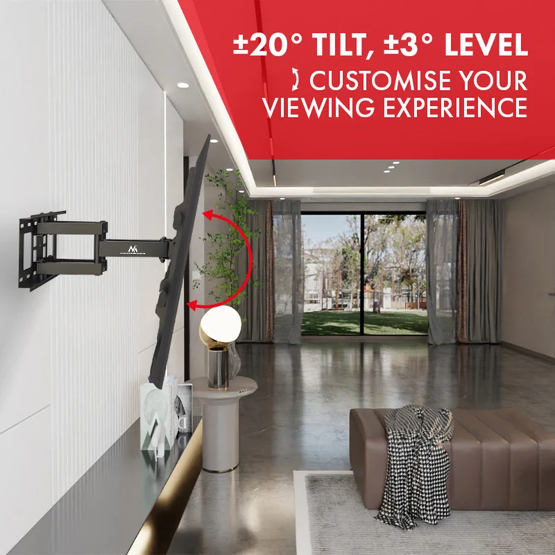 Maclean TV Mount, max VESA 600x400, 32-85", 60kg, horizontal and vertical angle adjustment, profile 65-390mm, black, MC-789