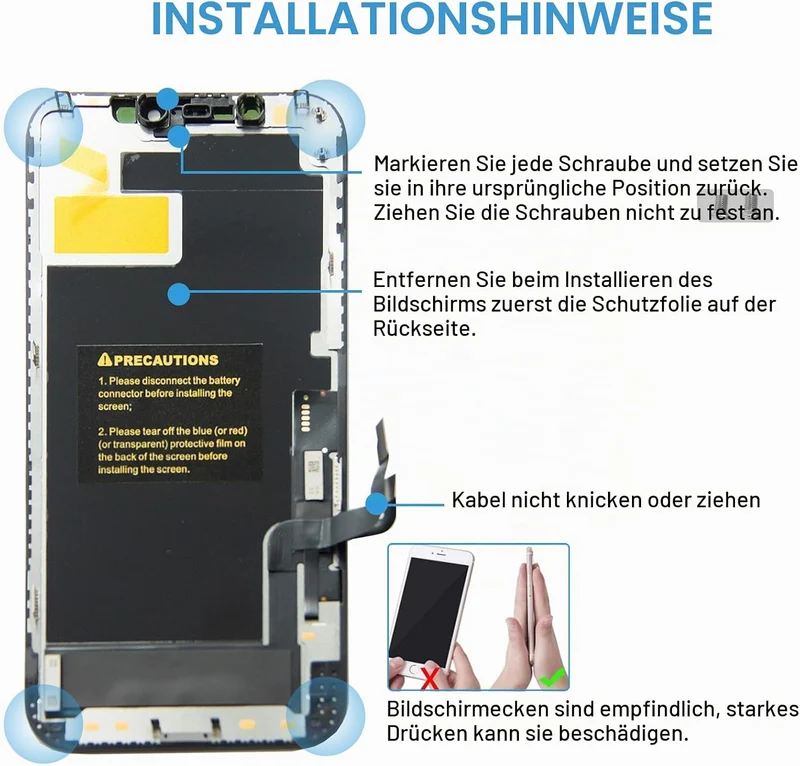 Dinow Display für iPhone 12 12 Pro, 6.1" Bildschirm für iPhone 12 für iPhone 12 Pro Full HD 3D Touch