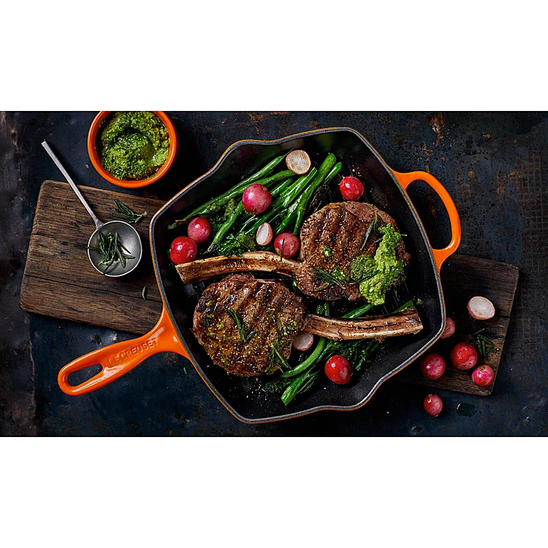 Le Creuset Grillpfanne quadratisch Signature 26cm Ofenrot