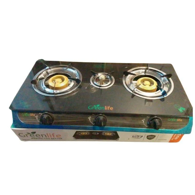 Green Life Glass Top Gas Stove 3 Burner