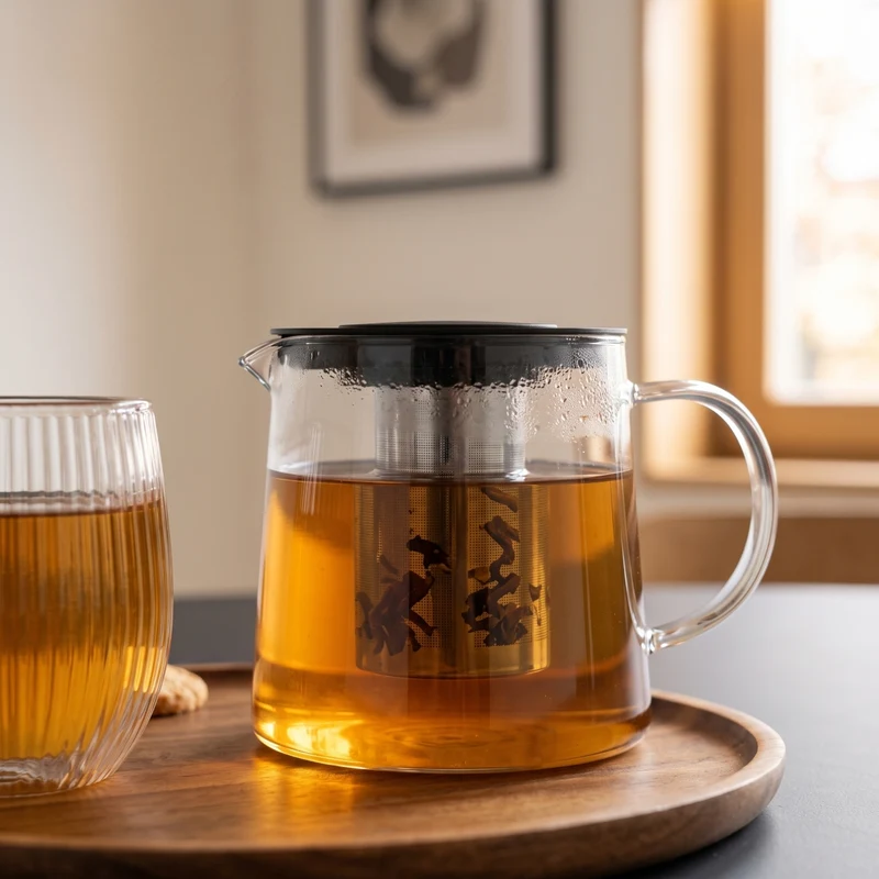 Cookinglife Teekanne Borosilikatglas 1,5 L - Edelstahl-Sieb - Glasteekanne Klar