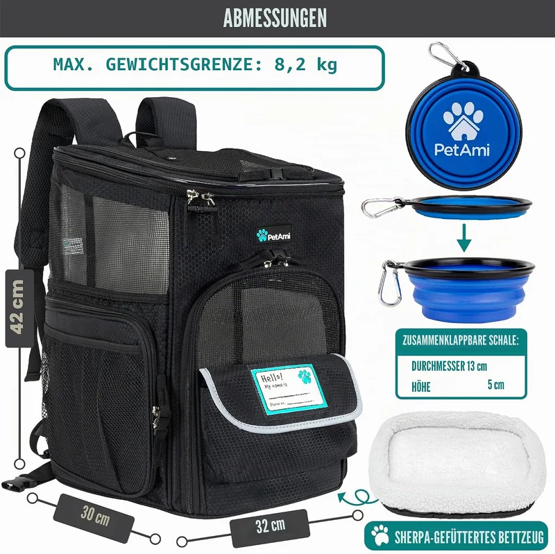 PetAmi Hunderucksack, von Fluggesellschaften zugelassene Rucksäcke für kleine & grosse Katzen, Haust