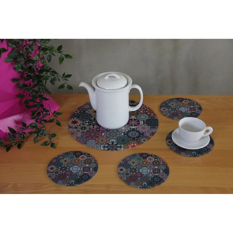 Set of round felt table placemats 1 + 4 - VALENCIA