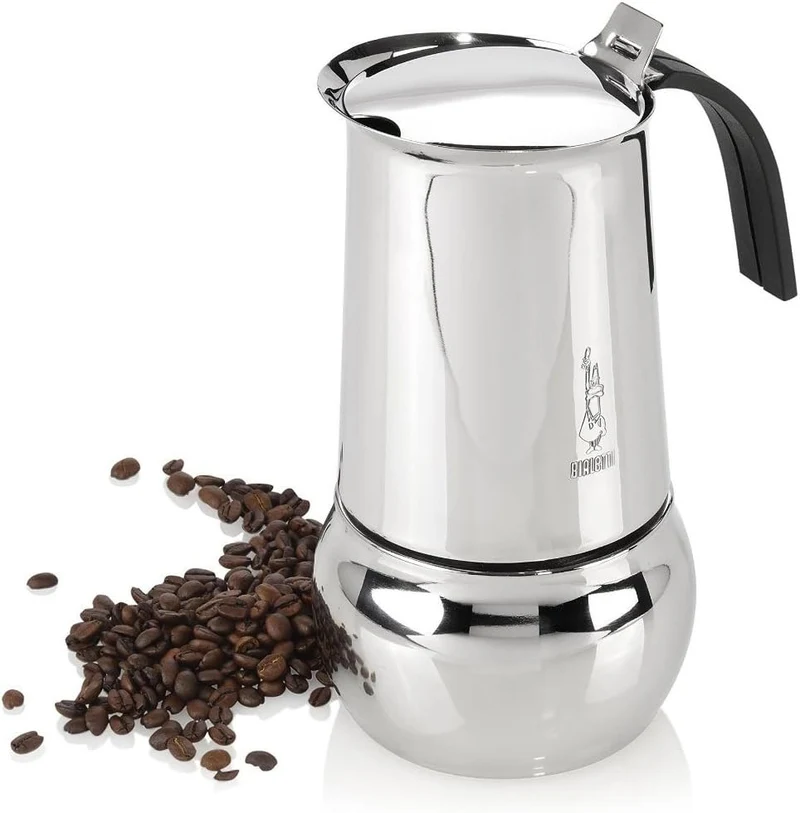 Bialetti Kitty Kaffeekocher mit Induktionboden, Edelstahl, Silber, 10 Tassen