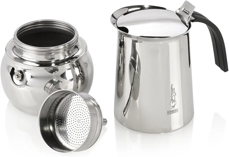 Bialetti Kitty Kaffeekocher mit Induktionboden, Edelstahl, Silber, 10 Tassen