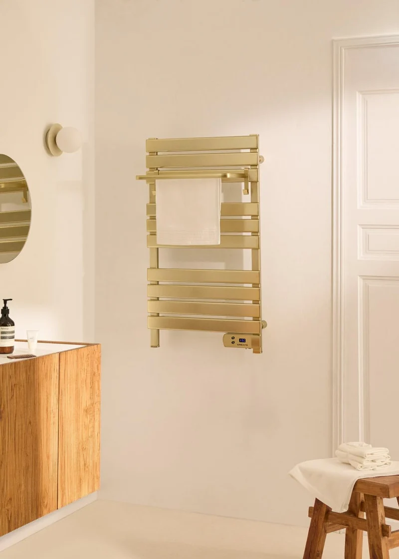 CREATE / WARM Towel 500W / Elektrischer Badheizkörper Gold mit Regal / 96,9x55x5cm / Für Boden oder