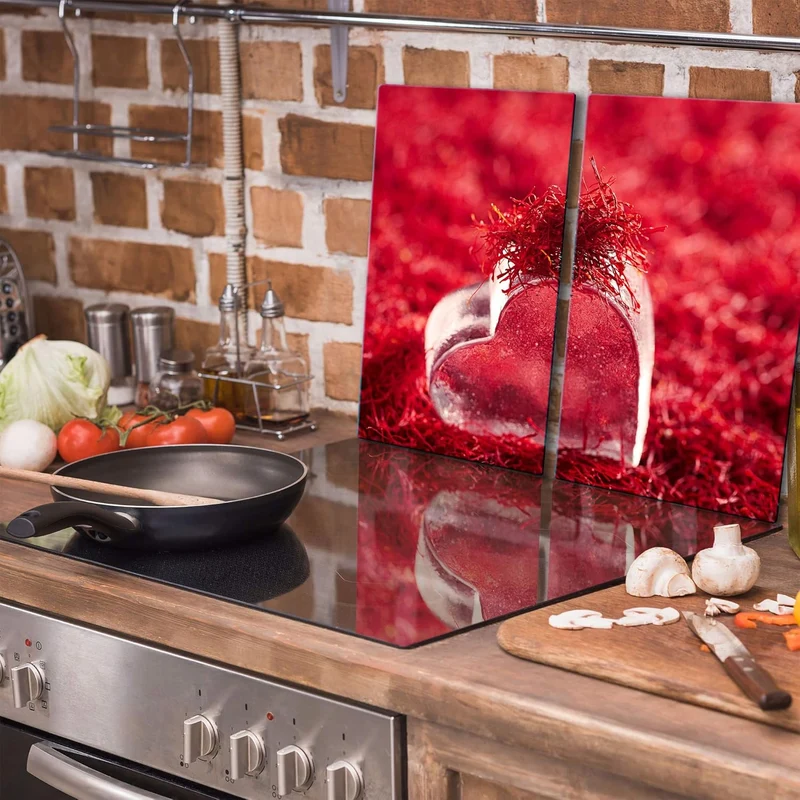 TMK ArtDeko Herdabdeckplatte 2 Teilig 2x30x52 cm - Spritzschutz Herdabdeckung – Herdschutz aus Siche