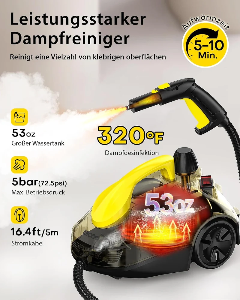 HandDampfreiniger, Dampfreiniger mit 23 Zubehörteilen,Steam Cleaner und einem 5 Meter langen Netzkab