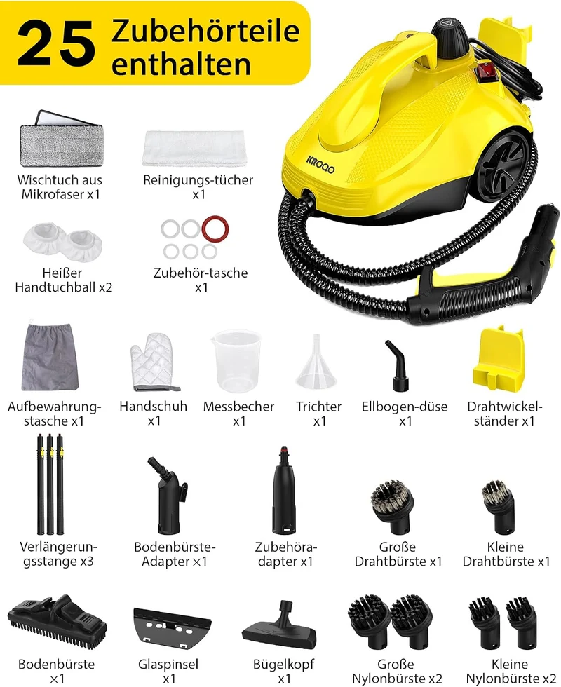 HandDampfreiniger, Dampfreiniger mit 23 Zubehörteilen,Steam Cleaner und einem 5 Meter langen Netzkab