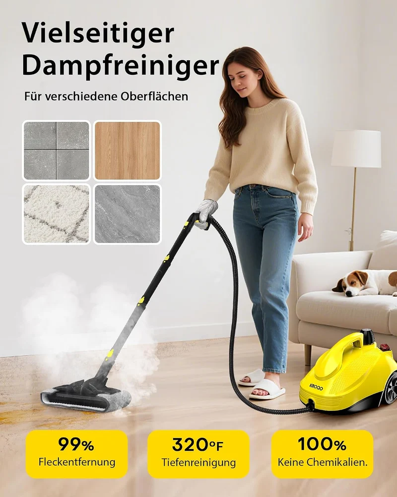 HandDampfreiniger, Dampfreiniger mit 23 Zubehörteilen,Steam Cleaner und einem 5 Meter langen Netzkab
