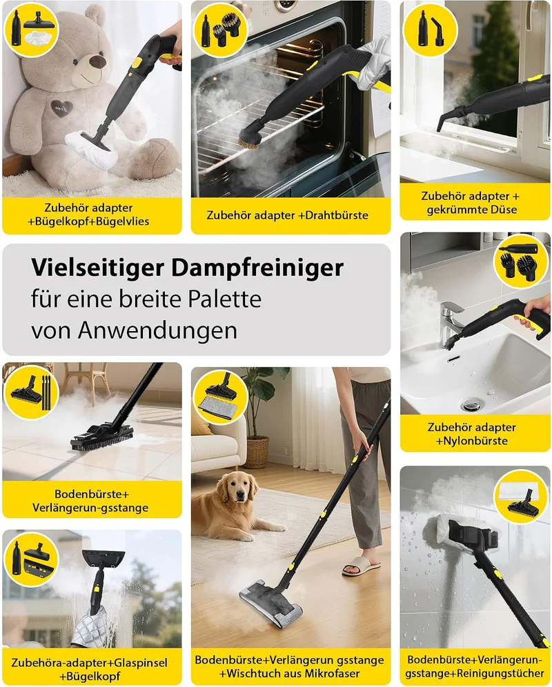 HandDampfreiniger, Dampfreiniger mit 23 Zubehörteilen,Steam Cleaner und einem 5 Meter langen Netzkab