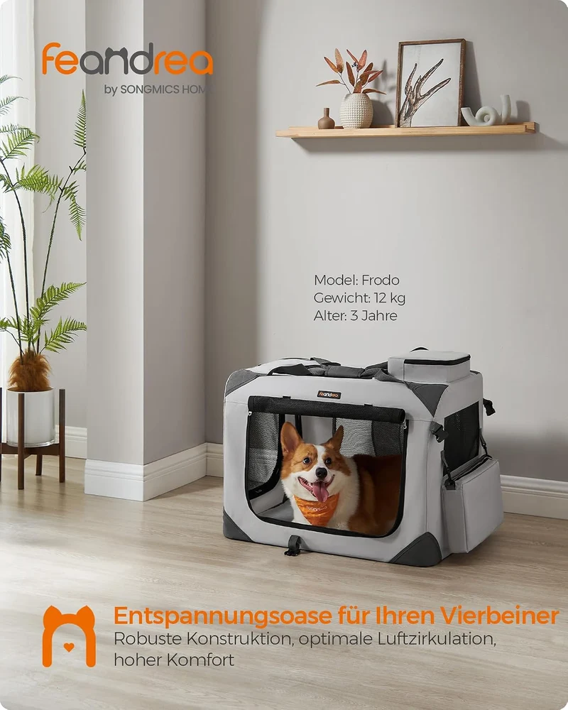 Feandrea Hundebox faltbar, Transportbox Hund, L, Hundetasche, Oxford-Gewebe, Netzstoff, atmungsaktiv