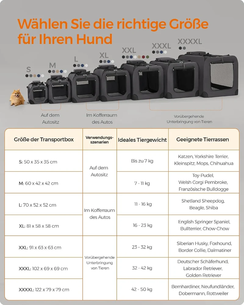 Feandrea Hundebox faltbar, Transportbox Hund, L, Hundetasche, Oxford-Gewebe, Netzstoff, atmungsaktiv