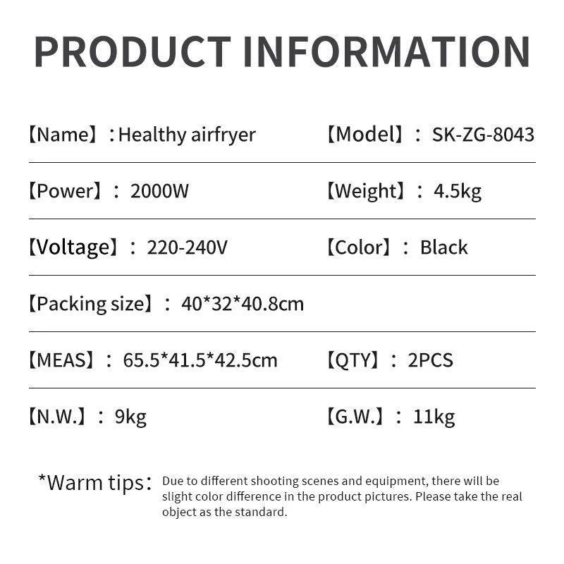Sokany Smart Electric Air Fryer 8L