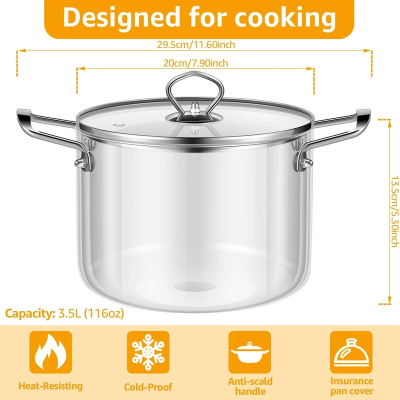Heat Resistance Glass Cooking Pot 3.5L