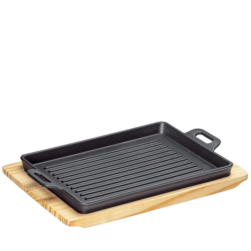 Grill-/Servierplatte eckig mit Holzbrett