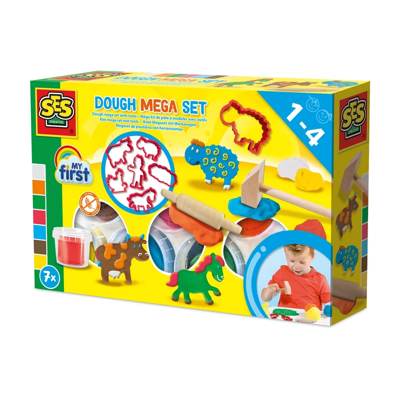 SES Creative | Set Mein erstes Mega-Tierknetset für Kinder | Kreative Kunstspiele für Babys | Komple
