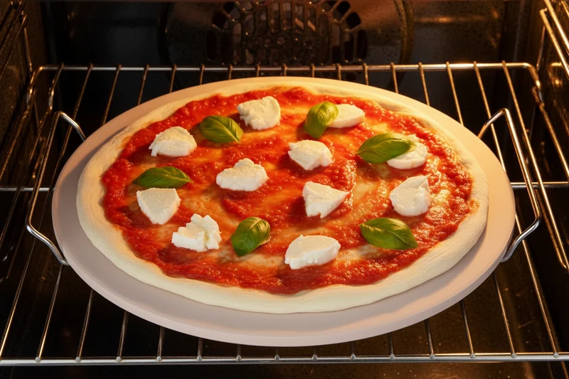 Cookinglife Pizzastein mit Halter Fire & Flavour ø 33 cm - Hitzebeständiger Stein - BBQ und Ofen Gebrauch