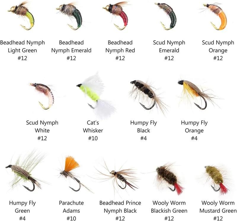 BASSDASH Trout Steelhead Salmon Fishing Flies Barbed Barbless Fly Hooks Include Dry Wet Flies Nymphs