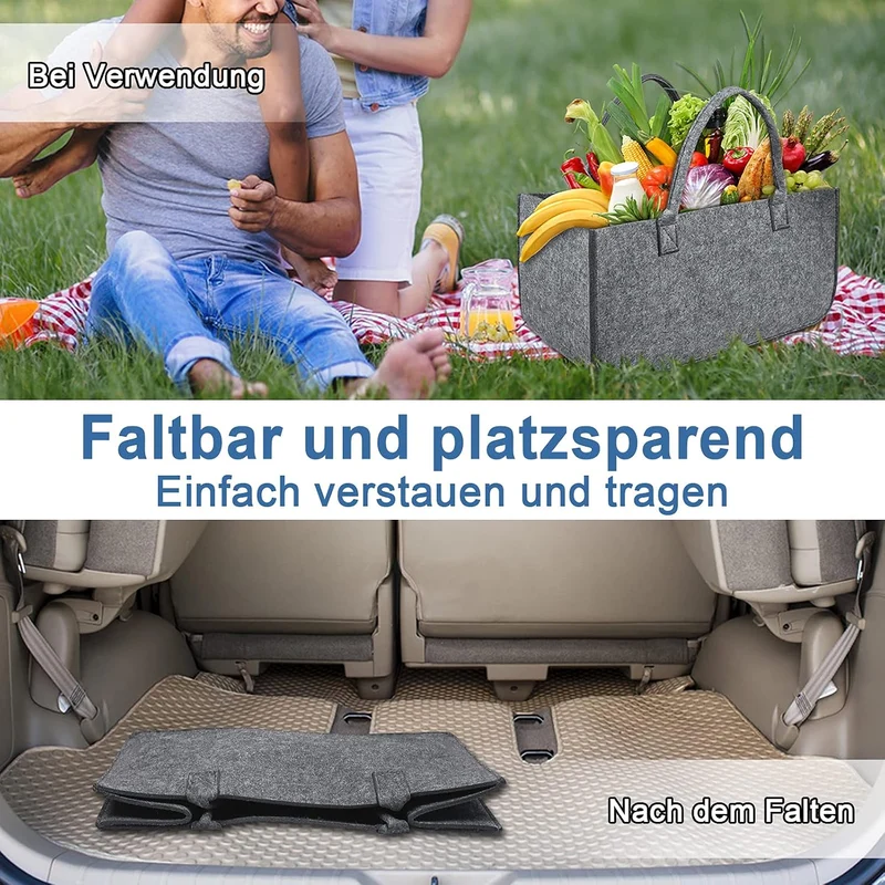 4 Stück Filztaschen Kaminholztasche Filz, Faltbar Kaminholzkorb Filztasche Shopper für Holz Zeitunge